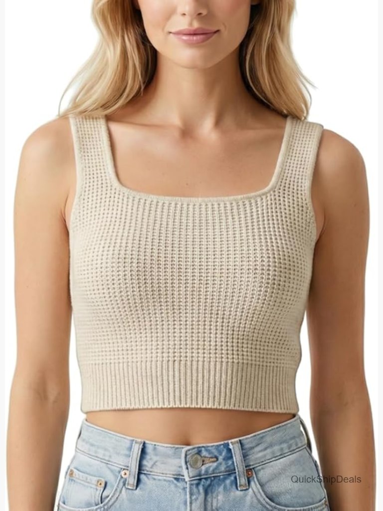 Cropped Knit Tank Top Sleeveless Hollow Out Summer Vest